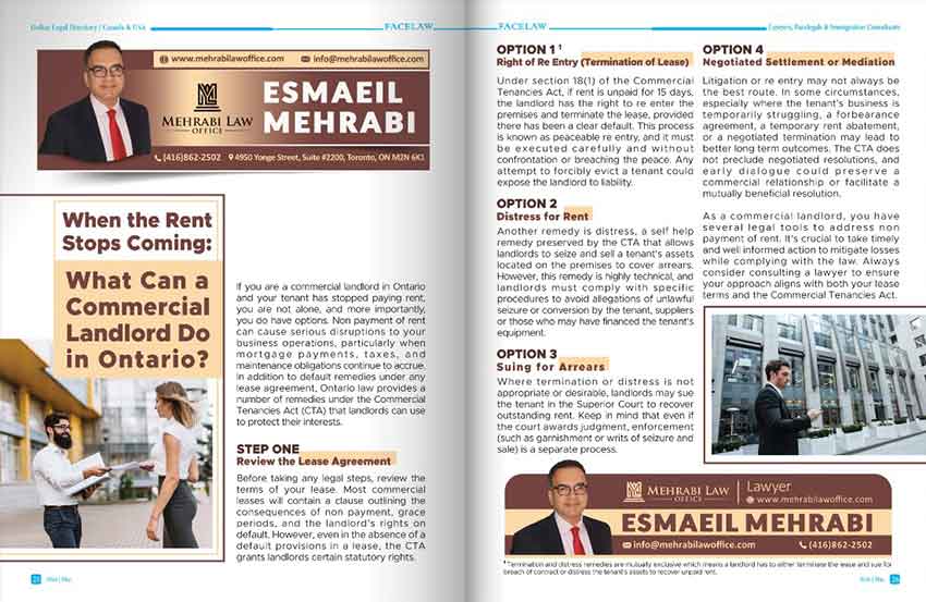 When the Rent Stops Coming: What Can a Commercial Landlord Do in Ontario? Iranian tenant and landlord lawyer in Toronto
