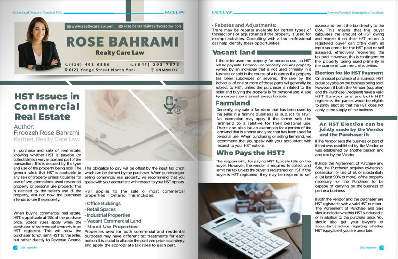 HST Issues in Commercial Real Estate