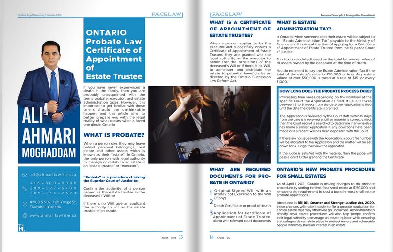 Ontario Probate Law – Certificate of Appointment of Estate Trustee real estate lawyer in toronto