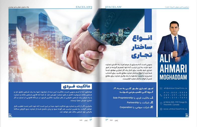 انواع ساختار تجاری وکیل بیزینس و تجارت در تورنتو