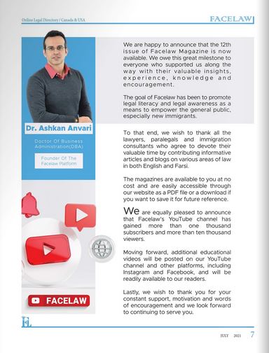 12th issue of Facelaw Magazine farsi speaking lawyer in toronto