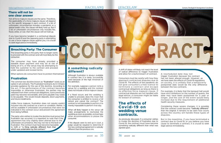 Love in the Time of Corona: Wedding Venues and Contractual Disputes due to Covid-19 best persian fraud lawyer in toronto