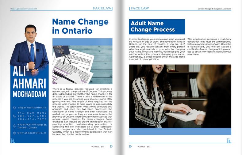 Name Change in Ontario iranian lawyer in canada