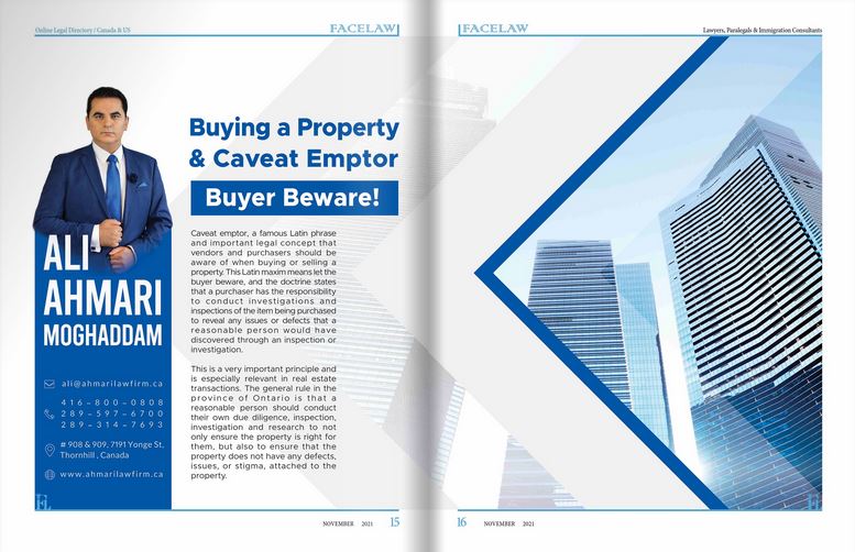 Buying a Property & Caveat Emptor in Ontario persian real estate lawyer in canada